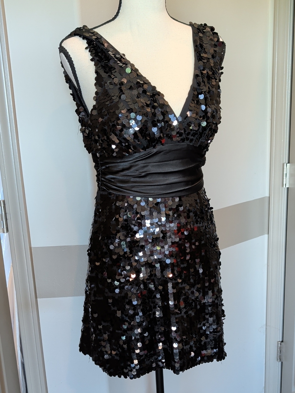 Forever 21 Black Sequin V-Neck Mini Dress